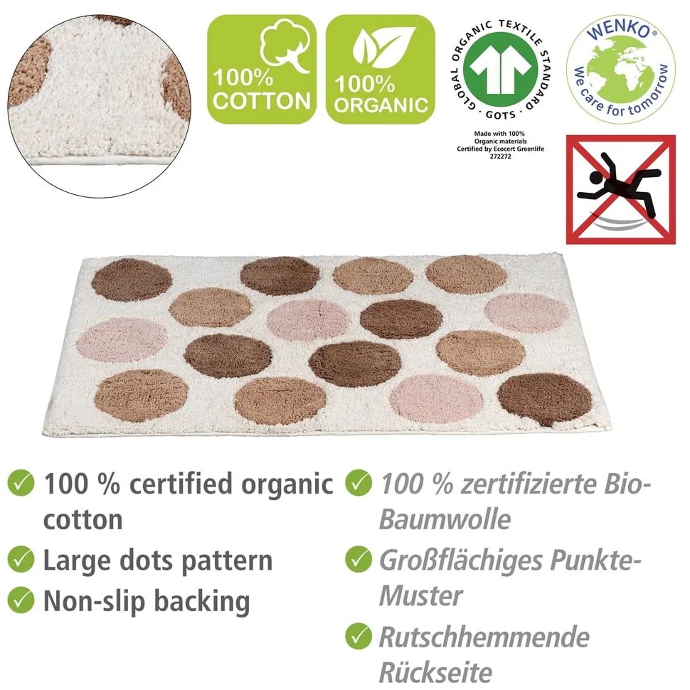 Hnedá/béžová kúpeľňová predložka z bio bavlny 60x90 cm Tibet – Wenko