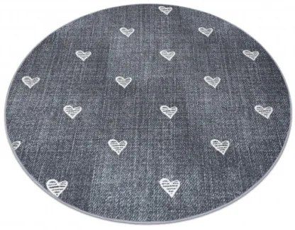 Koberec HEARTS kruh Jeans - sivý