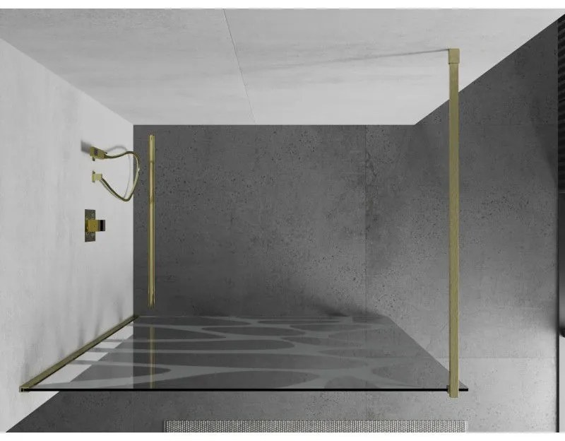 Mexen Kioto, sprchová zástena Walk-In 110 x 200 cm, 8mm číre sklo biely vzor, zlatý matný profil, 800-110-101-55-97