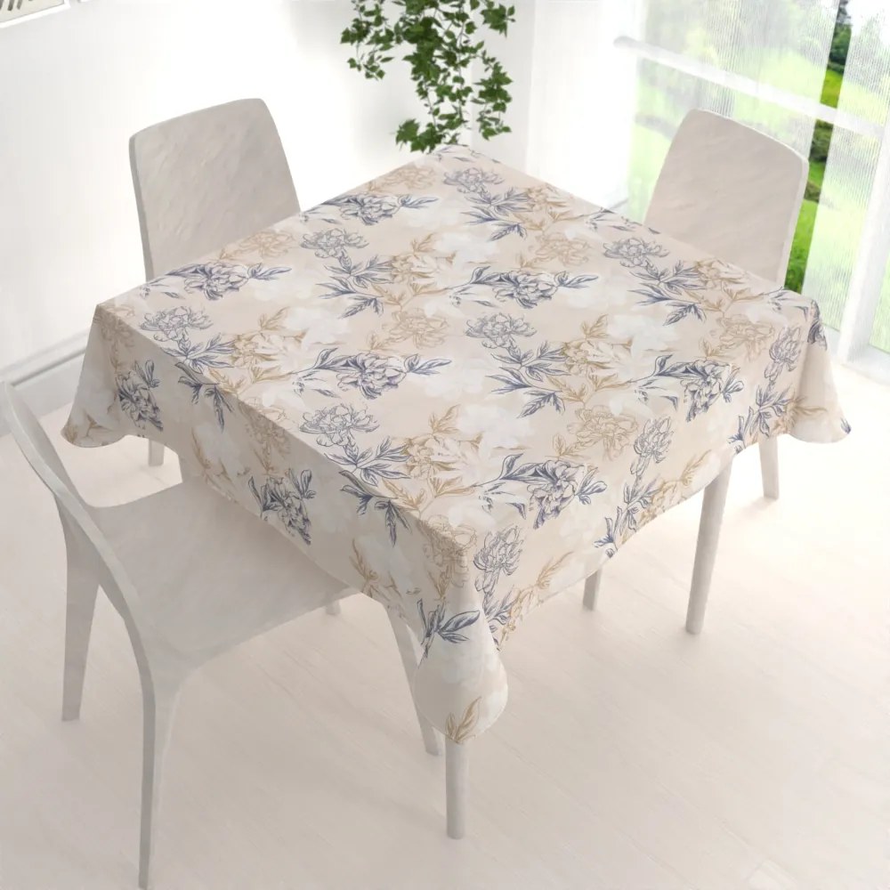 Biante Dekoračný štvorcový obrus PML-058 Kvetinová perokresba na svetlo béžovom 140x140 cm