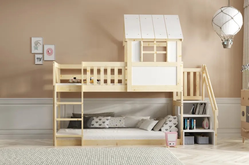 Interbeds Poschodová posteľ Antresola Domček so schodíkmi 200cm x 90cm