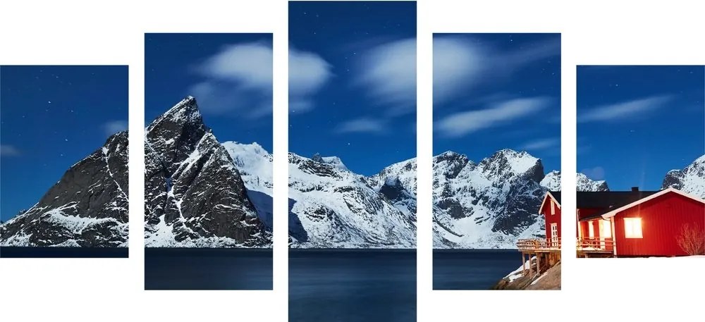 5-dielny obraz nočná krajina v Nórsku - 200x100