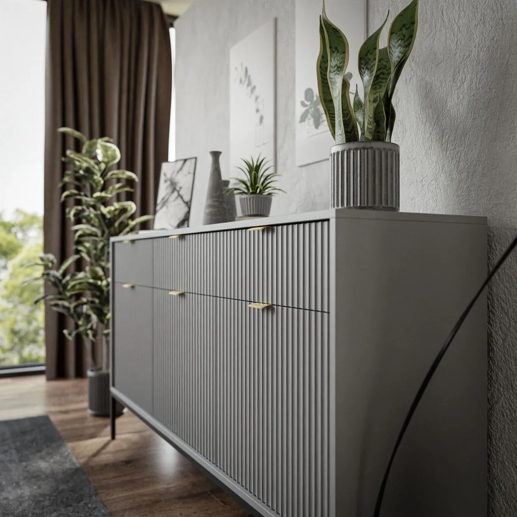 KOMODA VIGGO ŠEDÁ + ČIERNY PODSTAVEC 154 cm