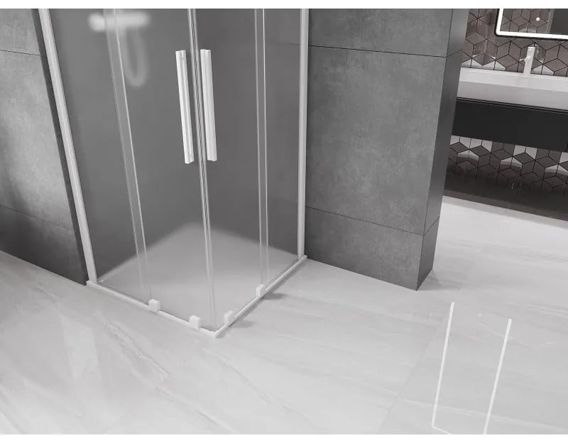 Mexen Velar Duo, sprchový kút s posuvnými dverami 100 x 100 cm, 8mm sklo námraza, biela matná, 871-100-100-32-20