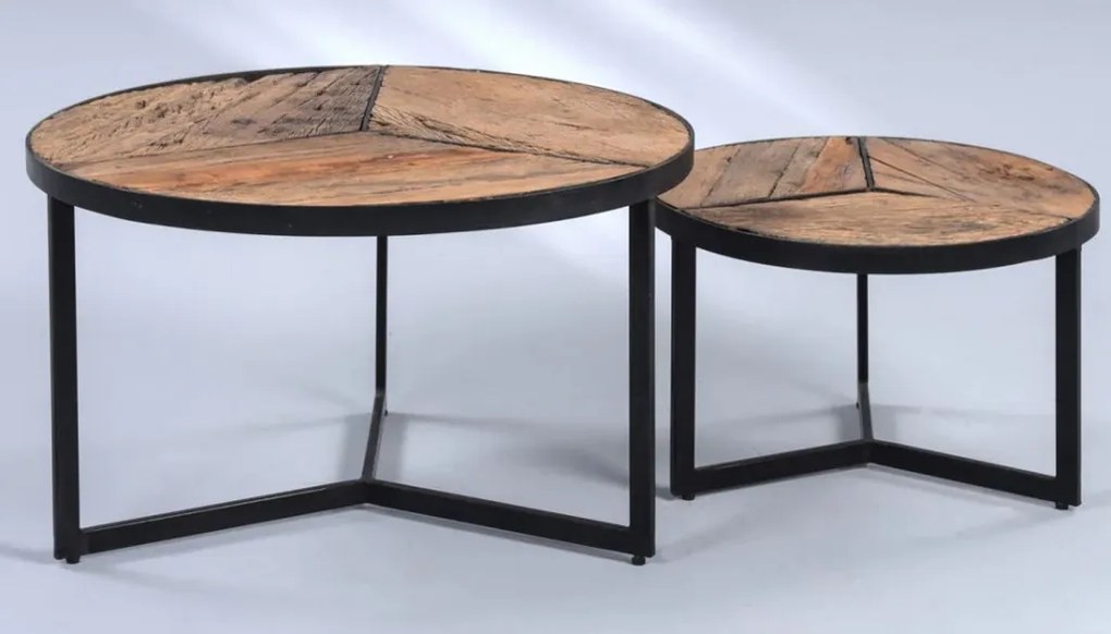 Set 2 ks stolíkov Oxford, masívne drevo/kov