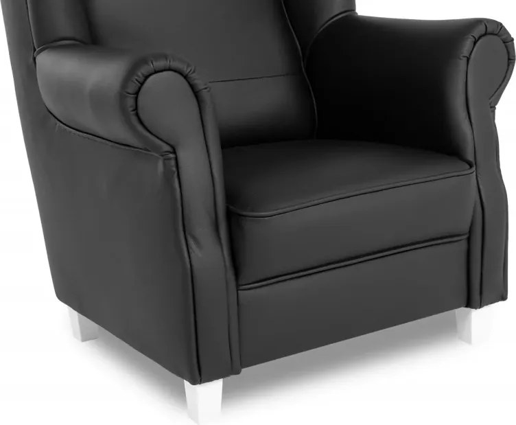 Kožené kreslo AS LUX s taburetom, čierna (k-70) / biela