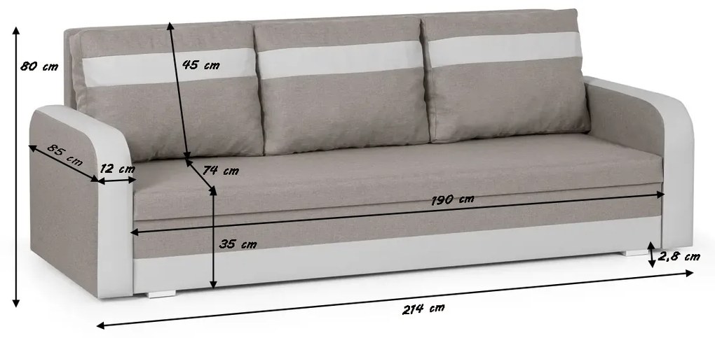 Trojmiestna pohovka s funkciou spania KONRAD Sivá/biela