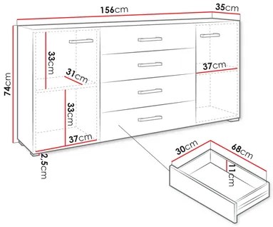 Komoda Teratino 2D4SZ (biela) . Vlastná spoľahlivá doprava až k Vám domov. 1103687