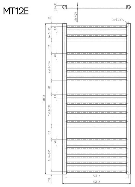 Mereo, Vykurovací rebrík rovný 450x1690 mm, biely, elektrický, MER-MT03E