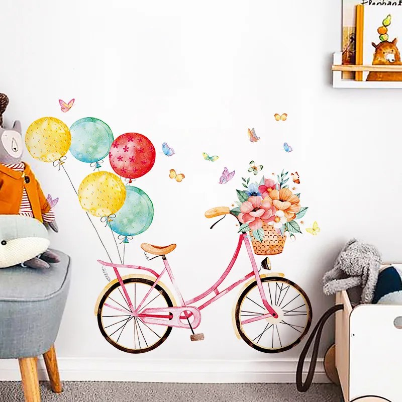 PIPPER | Samolepka na stenu "Bicykel s balónmi" 86x100 cm