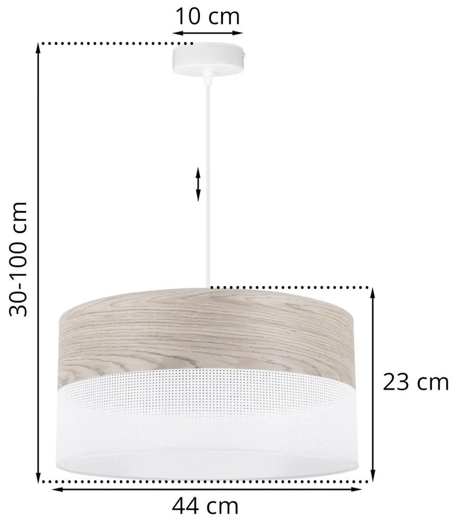 Závesné svietidlo Wood, 1x svetlobéžová dubová dýha/biele PVC tienidlo, (fi 44cm)