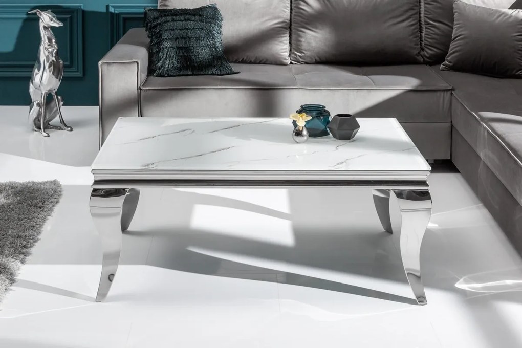 Dizajnový konferenčný stolík Rococo 100 cm strieborný - mramor