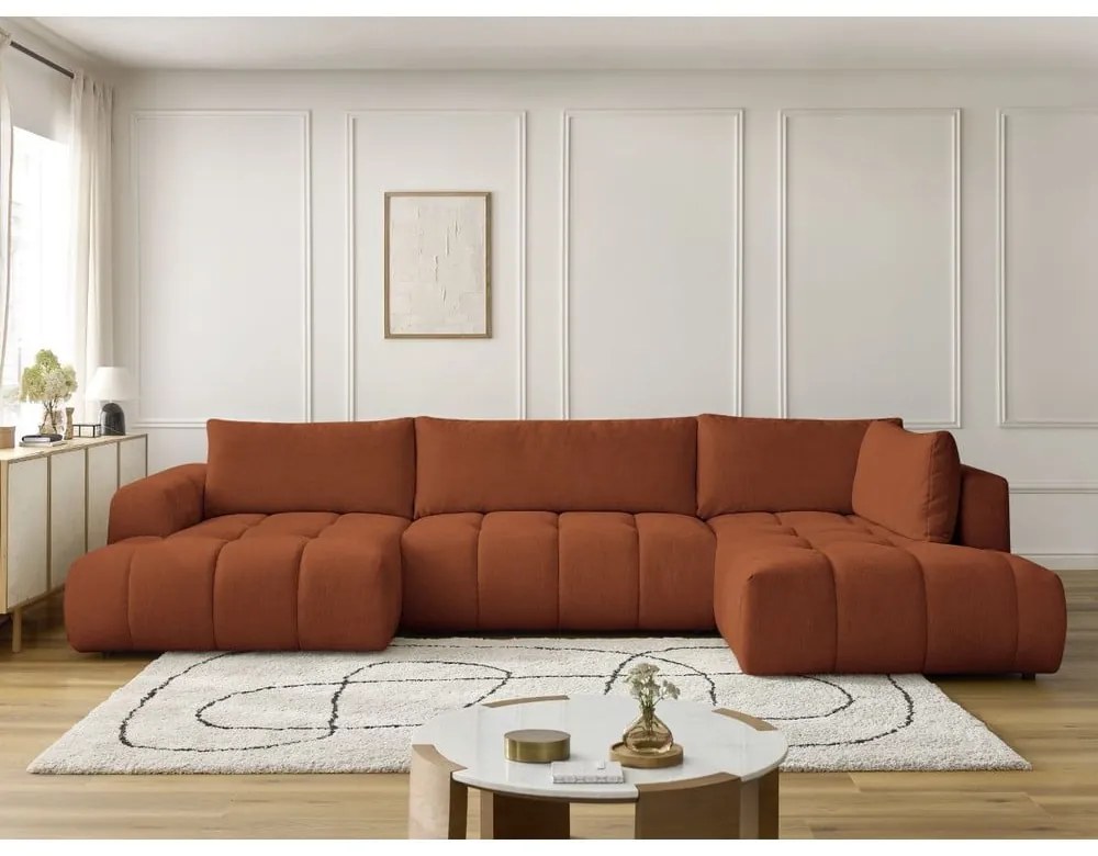 Rozkladacia/s úložným priestorom rohová pohovka v tehlovej farbe (pravý roh/do tvaru "U") Fuji – Bobochic Paris