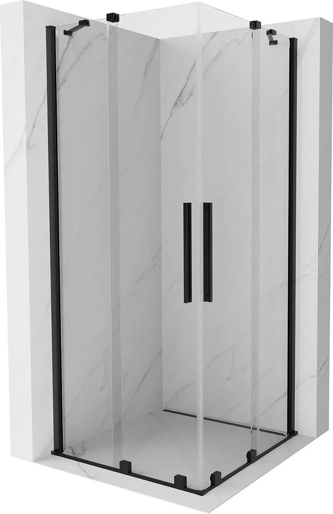 Mexen Velar Duo, sprchový kút s posuvnými dverami 90(dvere) x 90(dvere) cm, 8mm číre sklo, čierny matný profil, 871-090-090-02-70