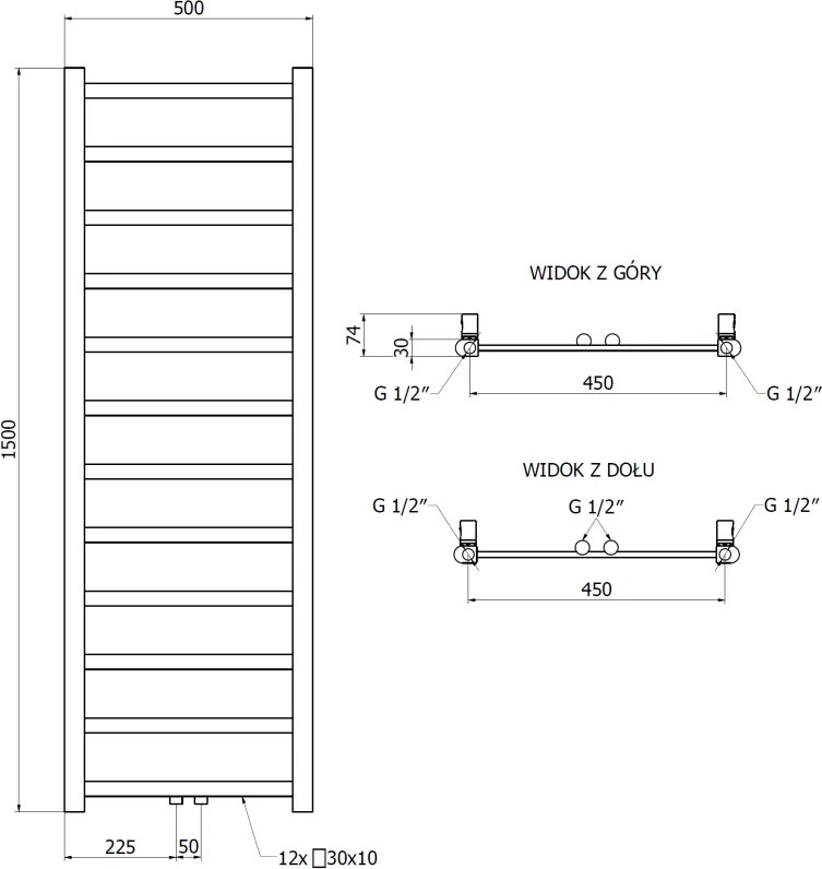 Mexen Bolt, vykurovacie teleso 1500 x 500 mm, 389 W, spodné a stredové, biela, W126-1500-500-00-20