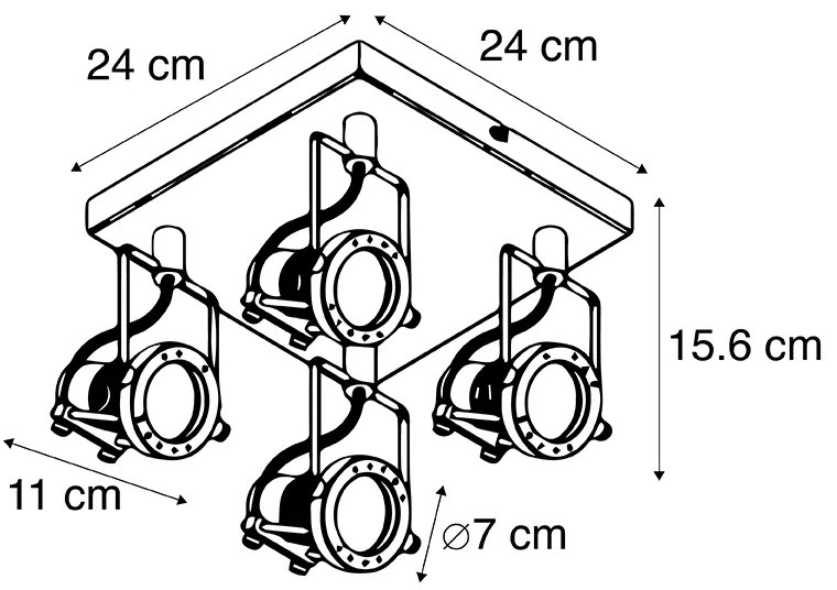 Priemyselné bodové svetlo čierne 4-žiarovkové - Suplux