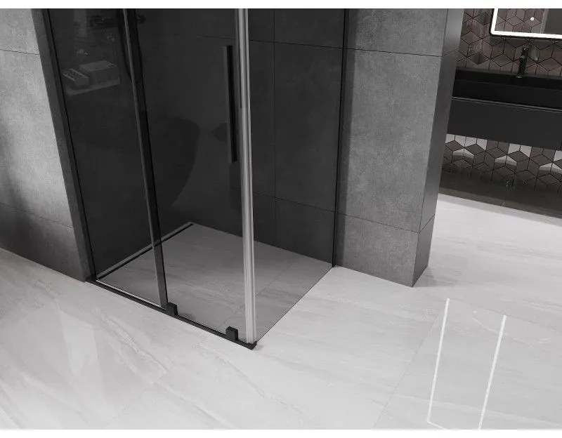 Mexen Velar L, sprchový kút s posuvnými dverami 110 x 100 cm, 8mm šedé sklo, čierna matná, 871-110-100-43-70