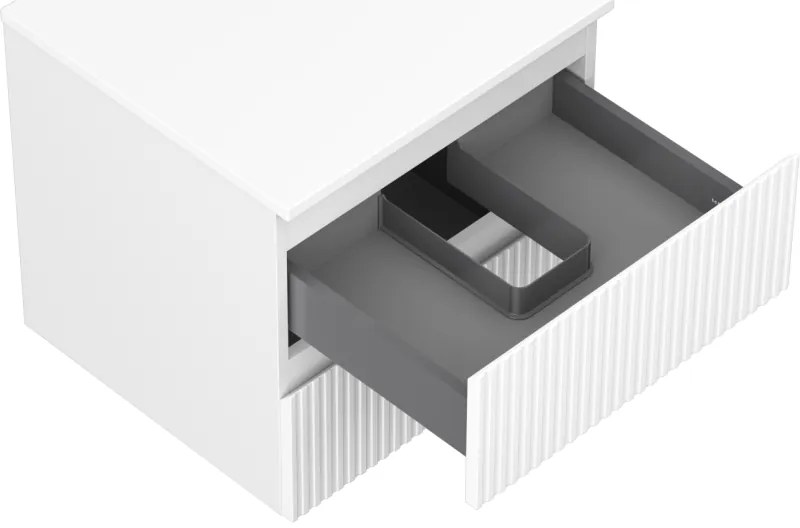 Mexen Rivel, kúpeľňová skrinka 50 cm s pracovnou doskou, 2 zásuvky, drážkovaná, biela matná, 91A20-05047-2-BFFC01