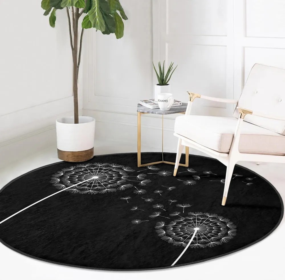 Čierny prateľný okrúhly koberec vhodný pre robotické vysávače ø 80 cm Comfort – Mila Home