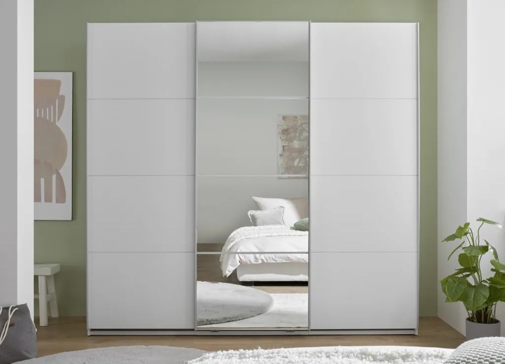 Šatníková skriňa so zrkadlom Carano, 215 cm, biela