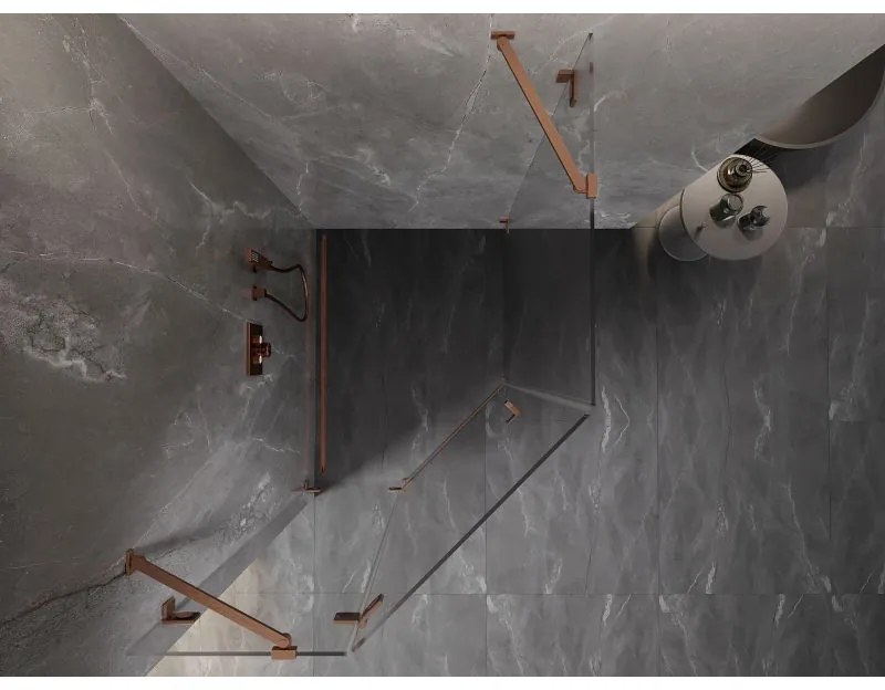 Mexen Lunar, päťuholníkový sprchový kút s ľavým sklonom 80 x 100 cm, 8mm číre sklo, profil medená matná, 831-080L-100P-65-00-L