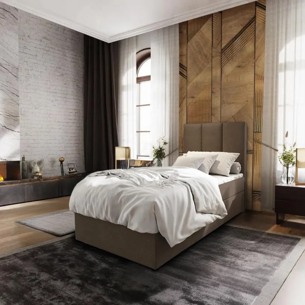 AKCIA Čalúnená posteľ boxspring MERALIS 90x200 cm hnedá II. akosť