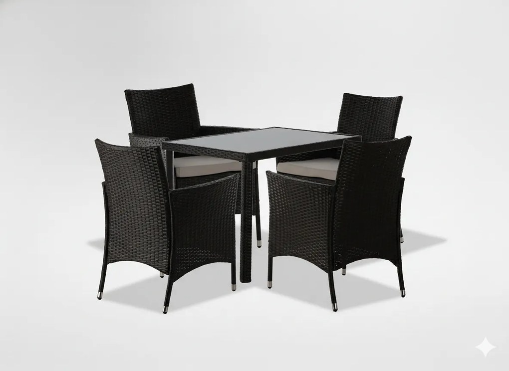 Garden Line SÚPRAVA RATANOVÉHO NÁBYTKU (STÔL + 4 STOLIČKY) HNEDÁ + BEŽOVÁ. POD. *1708