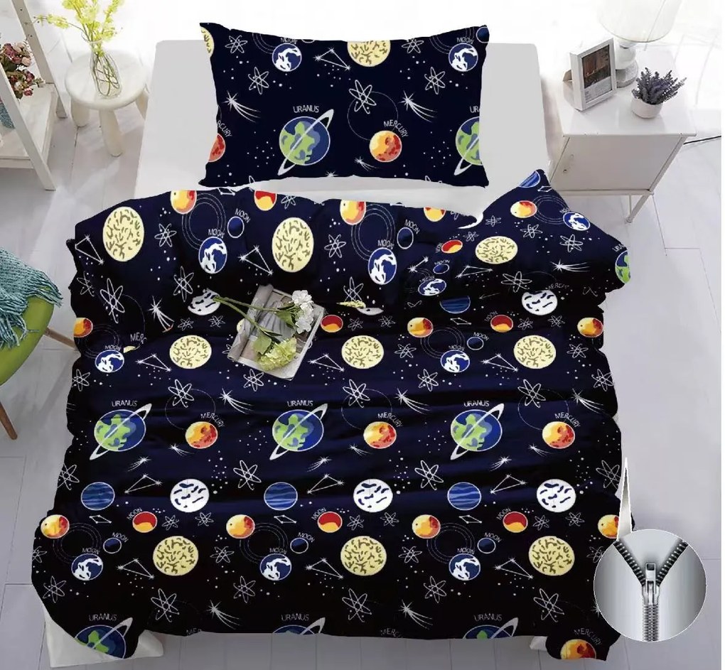 Bavlnené obliečky PLANETS tmavomodré Rozmer obliečky: 70 x 90 cm | 140 x 200 cm