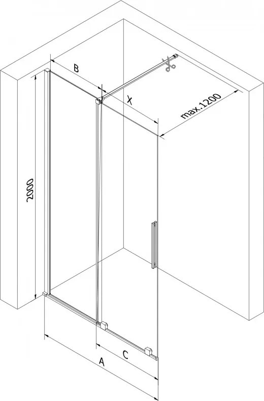Mexen Velar, sprchová zástena s posuvnými dverami Walk-in 100 x 200 cm, 8mm šedé sklo, brúsená oceľ, 871-100-000-43-97