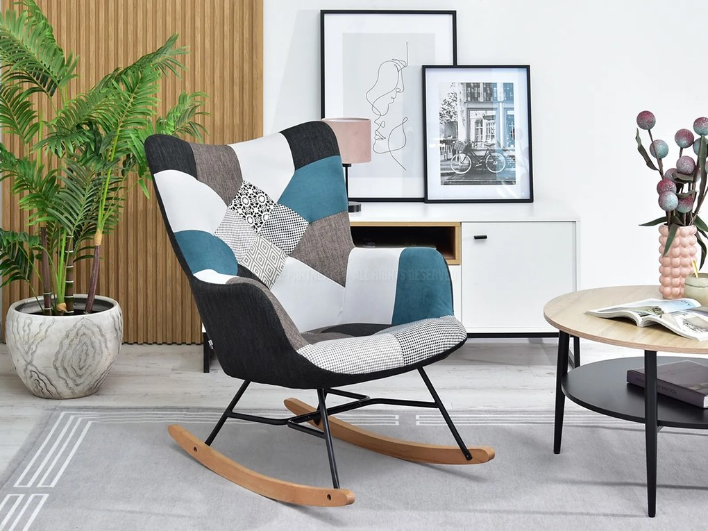 Kreslo Sibyla (patchwork + buk biely). Akcia -20%. Vlastná spoľahlivá doprava až k Vám domov. 1110397
