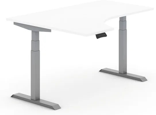 Výškovo nastaviteľný stôl, elektrický, ergonomický ľavý, 1600 x 1200 mm, biela