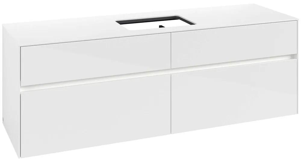 VILLEROY &amp; BOCH Collaro závesná skrinka pod umývadlo na dosku (umývadlo v strede), 4 zásuvky, s LED osvetlením, 1600 x 500 x 548 mm, Glossy White, C120B0DH