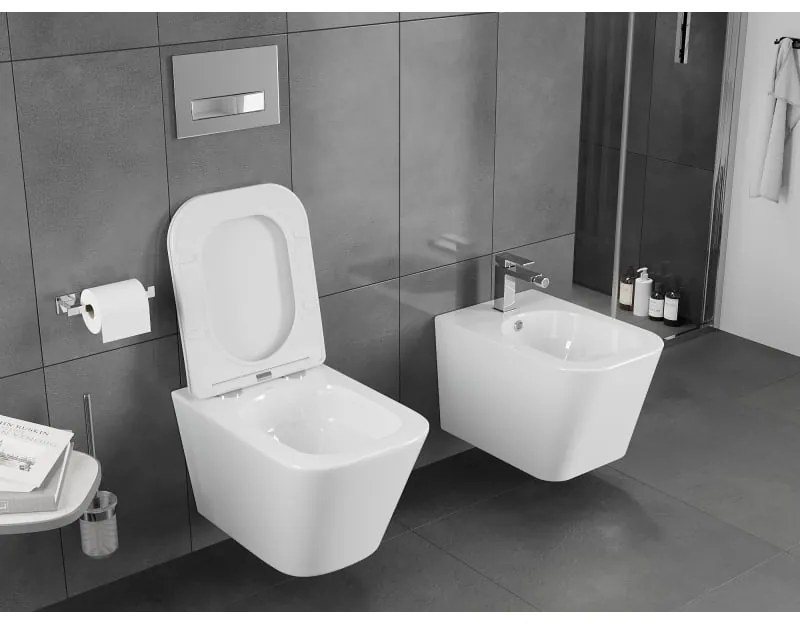 Mexen Teo, závesná WC misa 510x345x340 mm, Rimless Tornádo + WC sedadlo z duroplastu, biela lesklá, 30850600T