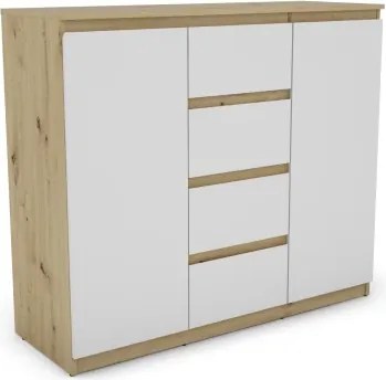 Široká komoda so 4 zásuvkami Carlos, dub artisan/biela, 120 cm%