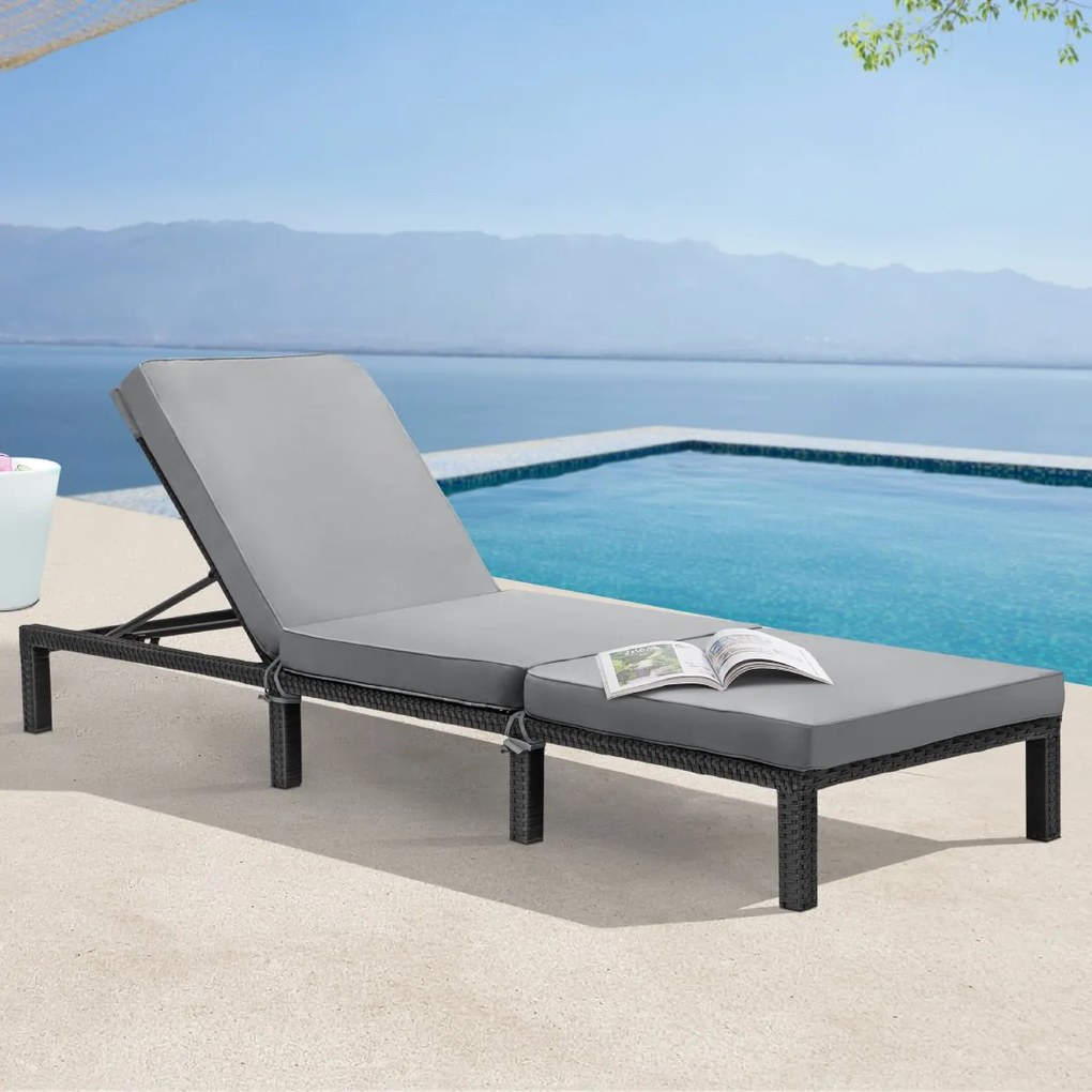 Polohovateľné ratanové lehátko BestBerg BBRF-1140BL / čierna/sivá