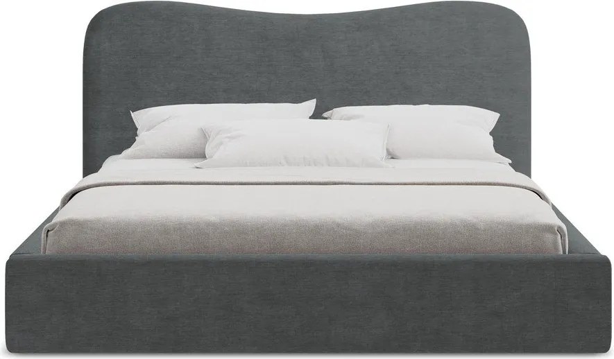 Tmavosivá čalúnená dvojlôžková posteľ s úložným priestorom s roštom 140x200 cm Kahai – Makamii