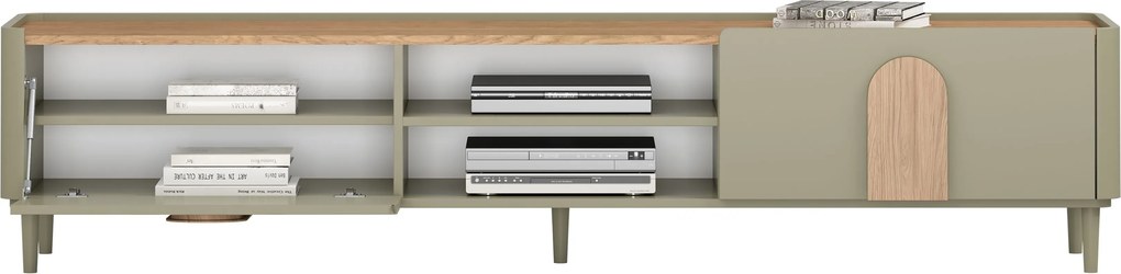 TV stolík Amilio 220 cm na nožičkách - eukalyptus / dub baltic dune / dub prírodný