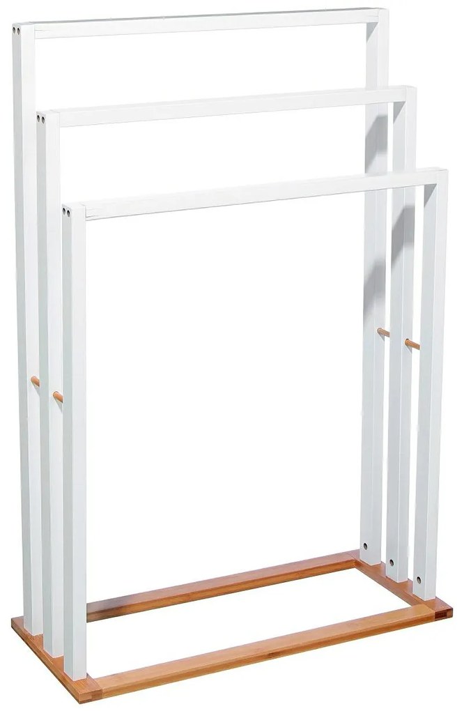 Stojan na uteráky Bambou, biela/s drevenými prvkami