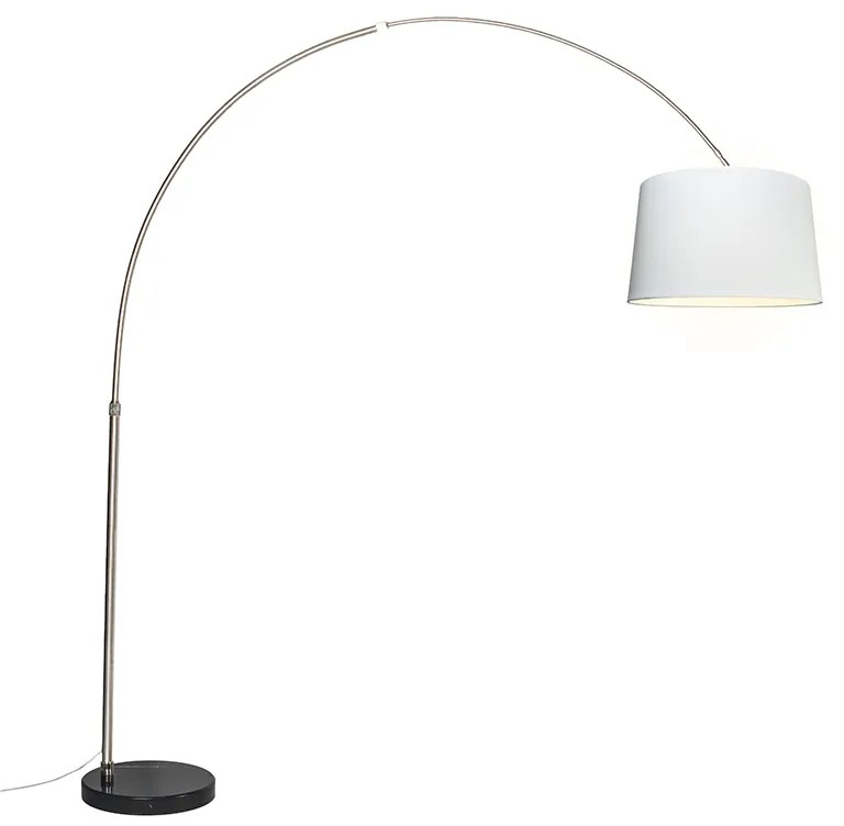 Oceľová oblúková lampa s bielym textilným tienidlom 45 cm - XXL