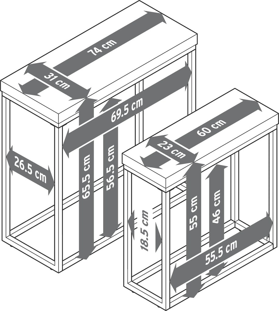 Súprava konzolových stolíkov s doskou stola z polycementu