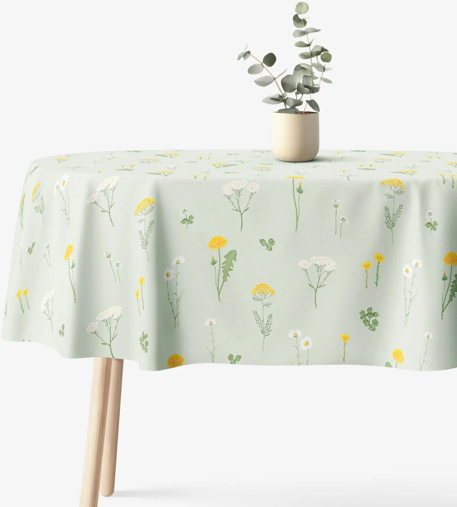 Goldea oválny obrus 100% bavlnené plátno - lúka na zelenej režnej 140 x 240 cm