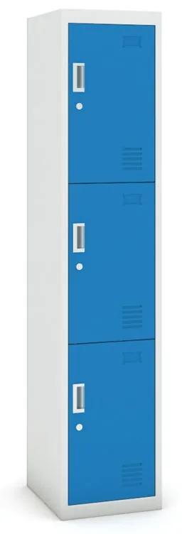 Šatníková skrinka trojdverová 1+1 ZADARMO, cylindrický zámok, sivá/modrá