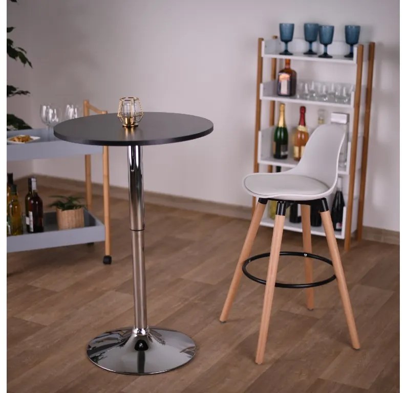 Kondela Barový stôl s nastaviteľnou výškou, čierna, priemer 60 cm, BRANY NEW