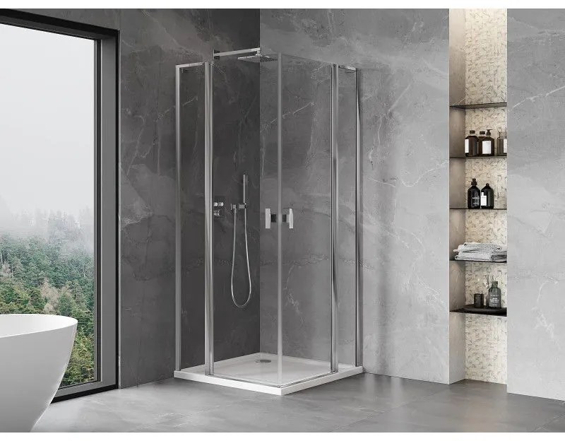 Mexen, Mexen Mist L Duo sklápací sprchový kút 110 x 110 cm, priehľadný, chróm - 8A4L-110-110-01-00