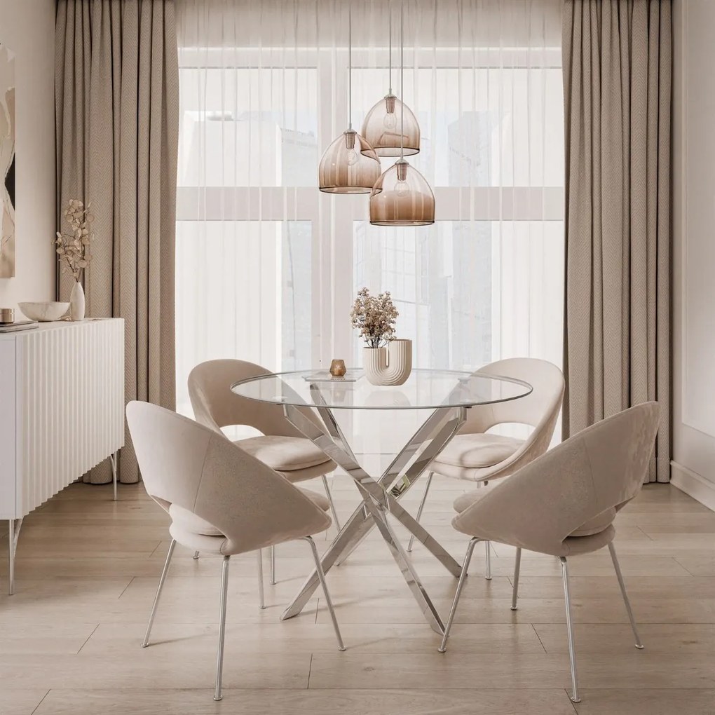 OKRÚHLY JEDÁLENSKÝ STÔL PASCAL CHRÓM + ČÍRE SKLO 100 cm