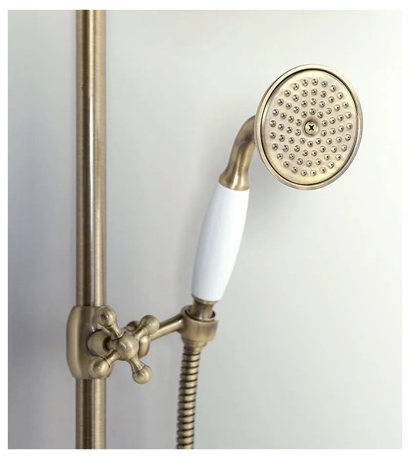 Mosadzná sprchová súprava v bronzovej farbe s termostatickou batériou s hlavovou sprchou a ručnou sprchou 142 cm Antea – Sapho
