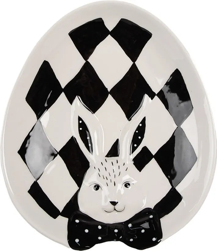Čiernobiely keramický dezertný tanierik Black&White Bunny - 21*18*4 cm
