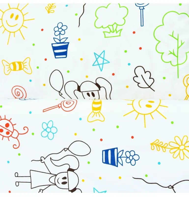 Obliečky detské bavlnené Happy biele EMI, Paplón 90x130