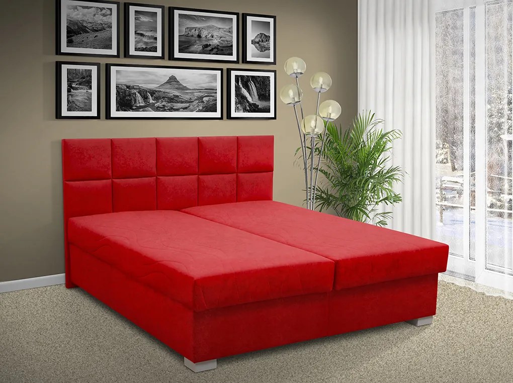 Čalúnená posteľ s úložným priestorom Morava 180 peľasť / farba: PEVNÁ / Alova červená, peľasť / matrac: PUR PENA