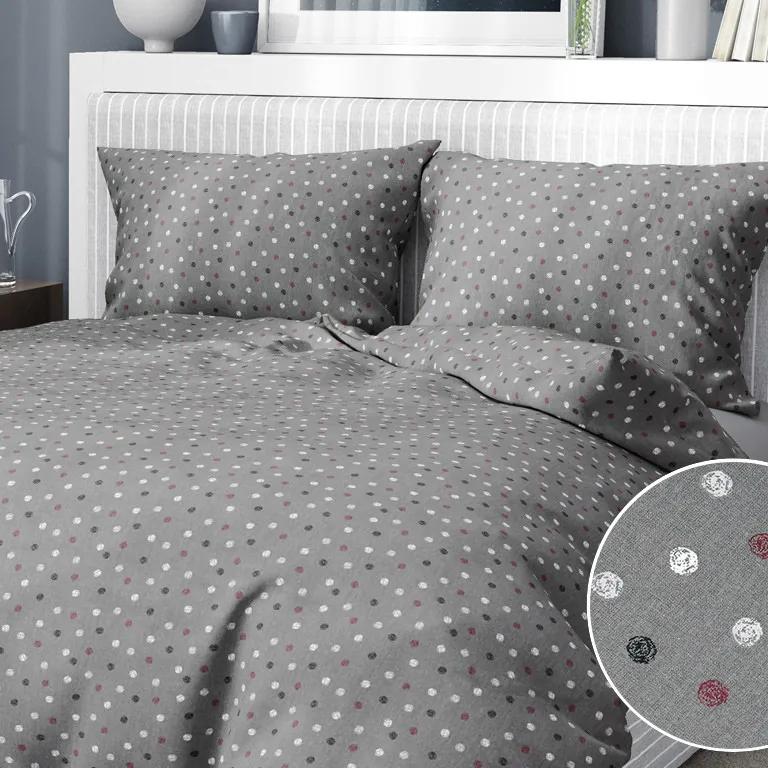 Goldea flanelové posteľné obliečky - vzor 948 farebné bodky na tmavo sivom 140 x 200 a 70 x 90 cm